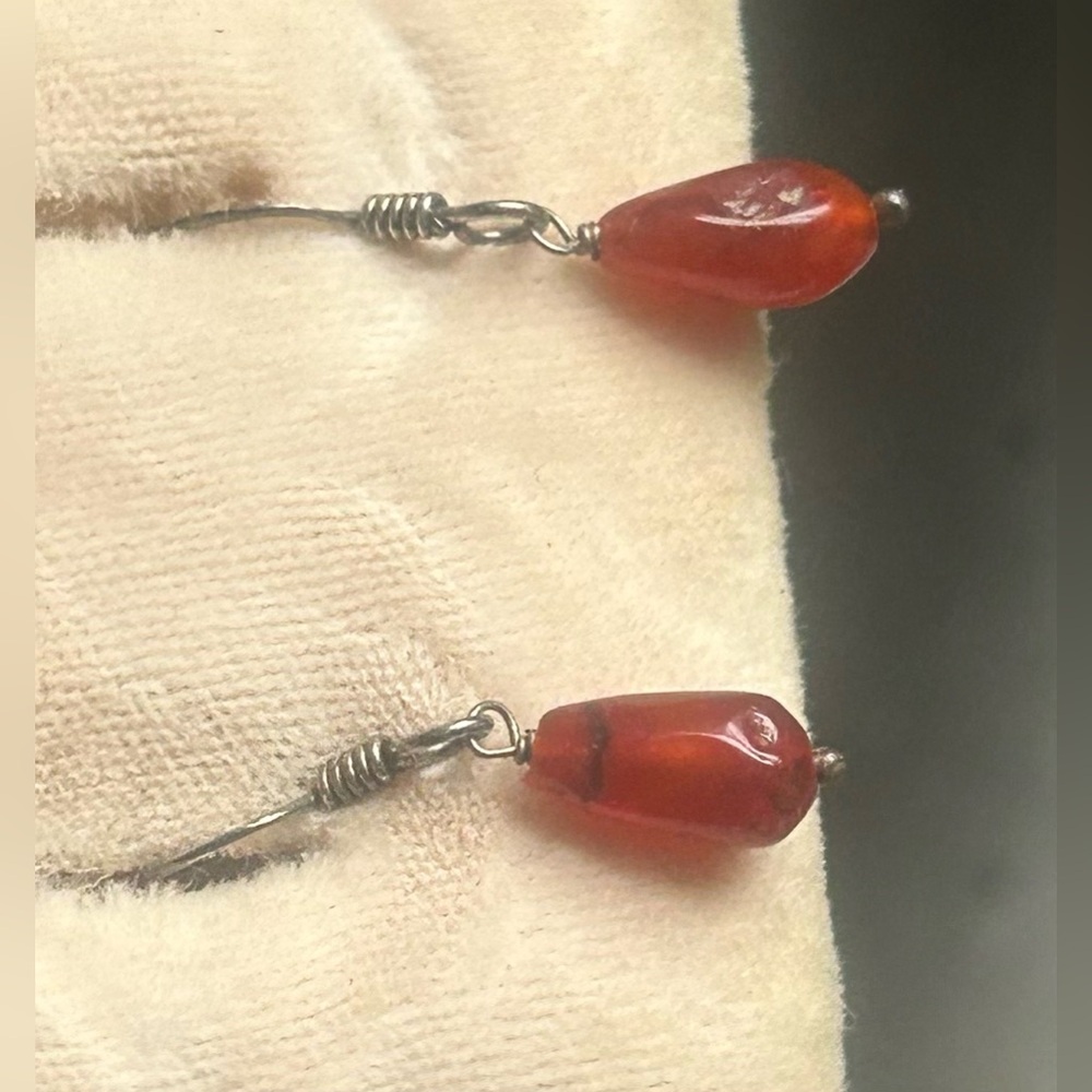 Vintage Carnelian Dangle Earrings Sterling Silver Teardrop Boho Jewelry Artisan - Picture 7 of 9